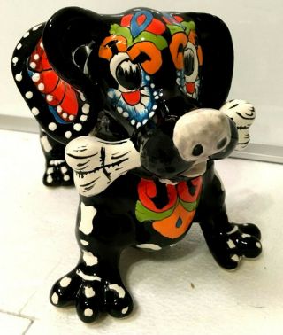 Mexican Pottery Animal Talavera Dog Figure Dachshund Day of the Dead Folk Art 3