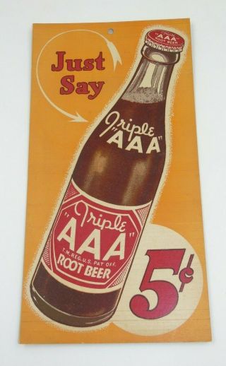Vintage Triple Aaa Root Beer Store Advertising Sign 7 X 13.  5 Heavy Board