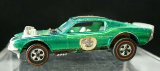 Vintage 1969 Hot Wheels Redline Mustang Boss Hoss Green & White Interior Hk Base