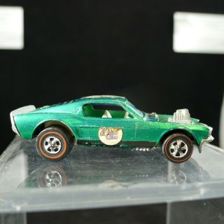 Vintage 1969 Hot Wheels Redline Mustang Boss Hoss Green & White Interior HK Base 3