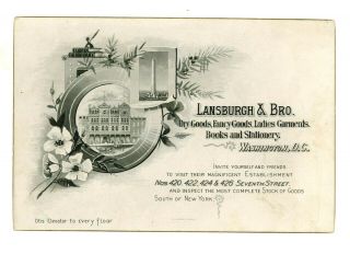 Large 1880s Lansburgh & Bro.  Store 7th St Nw Trade Card 5 X 7 1/2 Washington,  Dc