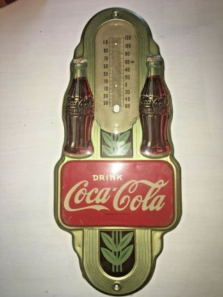 Rare Vintage 1941 Coca Cola Thermometer Double Soda Bottle Advertising Sign