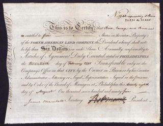 1795 Robert Morris Financier Of The American Revolution Signs Stock Certificate