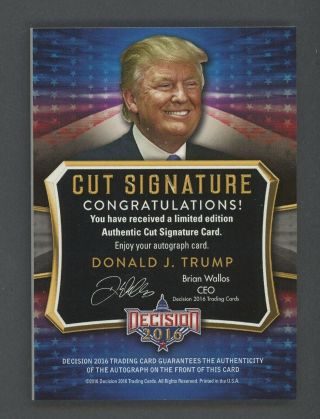 2016 Decision President Donald Trump Signed Cut AUTO Autograph 