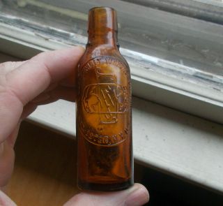 Tiny 3 7/8 " Tall Mini Sample Duffy Malt Whiskey Bottle Pat.  1886 Scarce Hand Blown