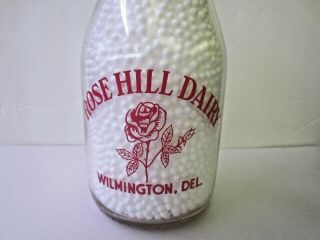 Rose Hill Dairy Wilmington,  Del.  Milk Bottle 1 Qt.  Two Sided