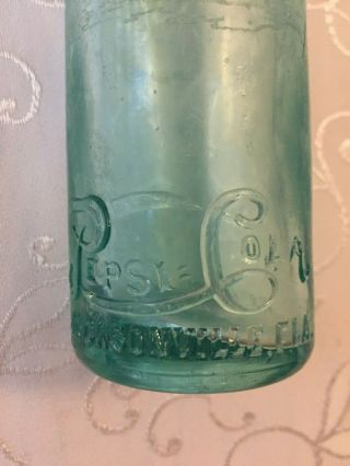 Antique Script Pepsi Cola Bottle Jacksonville FL FLA Straight Side Aqua 537 2