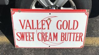 Vintage Valley Gold Sweet Cream Butter Porcelain Sign Crescent Moon Dairy