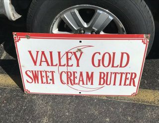 Vintage Valley Gold Sweet Cream Butter Porcelain Sign Crescent Moon Dairy 3