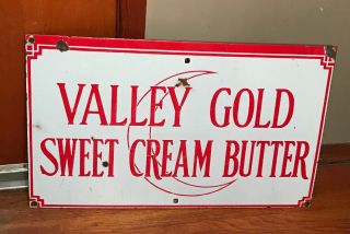 Vintage Valley Gold Sweet Cream Butter Porcelain Sign Crescent Moon Dairy 7
