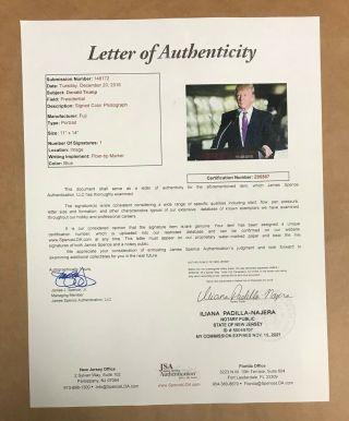 President Donald Trump Signed 11x14 Photo Autographed AUTO Framed 26x28 JSA LOA 4