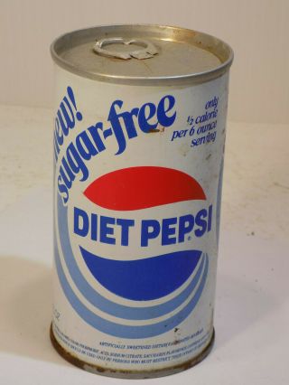 Vintage Sugar Diet Pepsi Cola Pull Tab Steel Can Empty 12 Oz