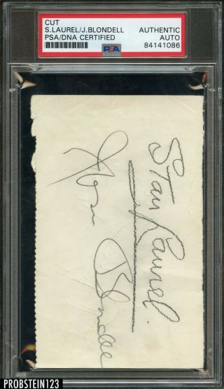 Stan Laurel & Joan Blondell Dual Signed 3x5 Cut Autographed Psa/dna Auto