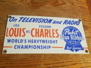 Pabst Blue Ribbon Beer Porcelain Sign Radio Television Boxing Joe Louis