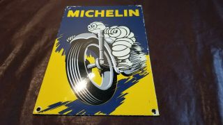 Vintage Michelin Man Porcelain Gas Motorcycle Tires Sales Service Station Sign
