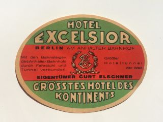 Vintage Hotel Luggage Label - - Hotel Excelsior Berlin Germany