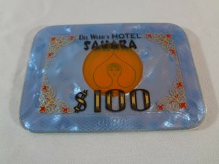 $100 Plaque Del Webb ' s SAHARA Hotel Casino Las Vegas One Hundred Dollars Chip 2
