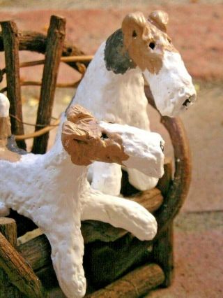 Wire Fox Terrier Pair On A Twig Bench