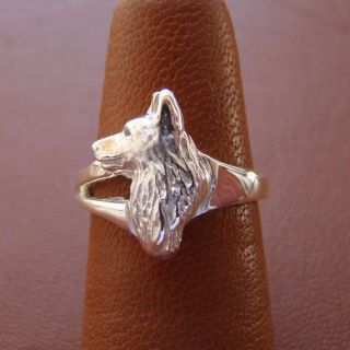 Small Sterling Silver German Shepherd Dog Head Study Ring