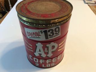 Vintage Rare A & P Coffee Tin Great Lithographs 1920s 2lb With Lid Special $1.  39