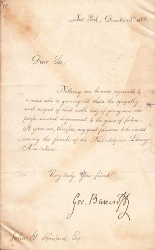 George Bancroft (d.  1891) Signed 1866 Letter Als Secretary Of The Navy James Polk