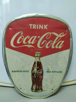 Coca Cola Tin Die Cut Sign Germany 50s W Bottle Rare