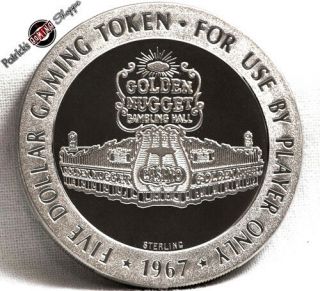 $5 Full Proof Sterling Silver Slot Token Golden Nugget Casino 1967 Fm Vegas