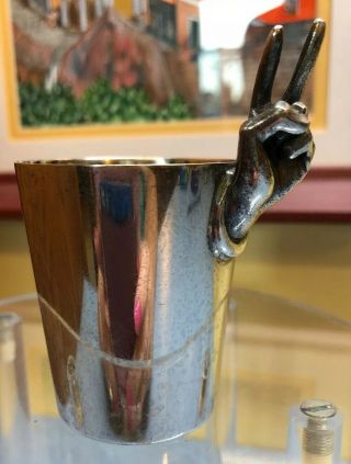Vintage Silver - Plated Metal Shot Glass by NAPIER 2 - Finger Peace Sign 2 oz 3