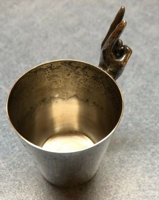 Vintage Silver - Plated Metal Shot Glass by NAPIER 2 - Finger Peace Sign 2 oz 4