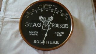 Vtg Antique 9 " Copper Thermometer Advertising Stag Trousers 1920 