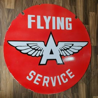 FLYING A SERVICE 2 SIDED VINTAGE PORCELAIN SIGN 30 INCHES ROUND 6