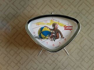 HMO co.  Yellow Triangle Curious George Alarm Clock Footed Retro Style VGC 8 - 7 2