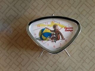 HMO co.  Yellow Triangle Curious George Alarm Clock Footed Retro Style VGC 8 - 7 3