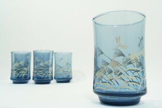 Vtg Libbey Dusky Blue Juice Drinking Glasses Wheat Dragonfly Set Of 6