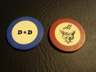 Circa 1930s D & D Bar Crest & Seal Poker Chip Pairing,  Anchorage,  Alaska