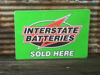 Vintage Interstate Batteries Metal Sign Large 24x36 Gas Station Garage Battery