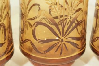 Vtg MCM Libbey Juice Drinking Glasses Wheat Amber Gold Yellow Brown Bow Set 6 6