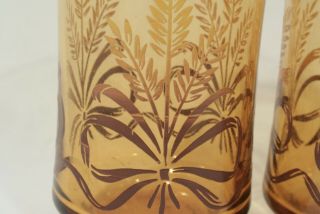 Vtg MCM Libbey Juice Drinking Glasses Wheat Amber Gold Yellow Brown Bow Set 6 7