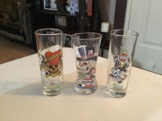 Ed Hardy Set Of 3 Shot Glasses