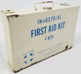 Vintage Industrial First Aid Metal Case K25 White Cross Labs 1977