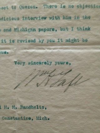 William Howard Taft signed letter - August,  10,  1908 2