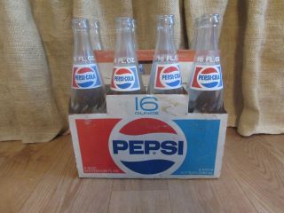 Vintage 8 Pack Of 16 Oz.  Pepsi Bottles With Cardboard Carrier 2063
