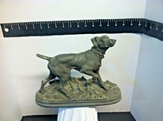 Signed Antique Irish Setter Pointer Short Tail Dog Cast Metal Shelf Sculpture