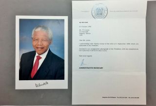Autographed Color Photo Political Nelson Mandela South Africa President & Letter