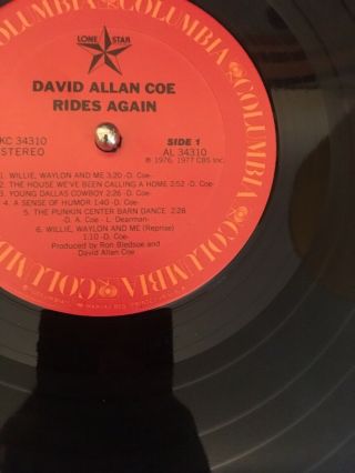 DAVID ALLAN COE RIDES AGAIN Vinyl LP 1977 Columbia Records 6