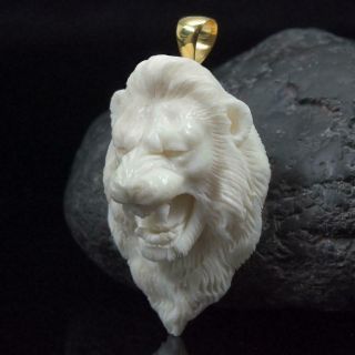 Lion Head Moose Antler Cabochon Art Carving Sculpture Pendant Handmade 12.  80 G
