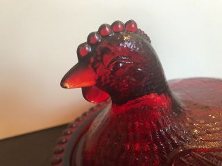 Vintage Indiana Glass Red Chicken Hen on Nest Candy Dish 2