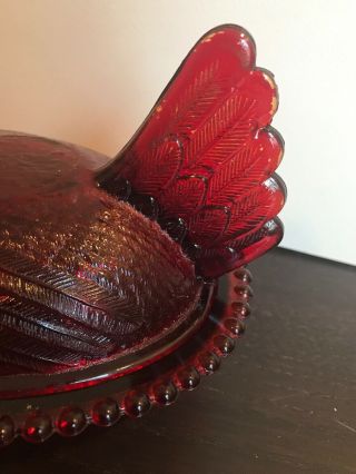 Vintage Indiana Glass Red Chicken Hen on Nest Candy Dish 3