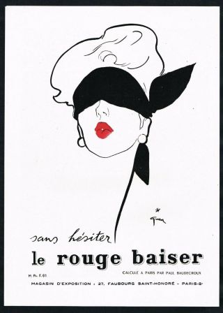 Le Rouge Baiser Rene Gruau Art Ads 1940s Vintage Print Ad Retro