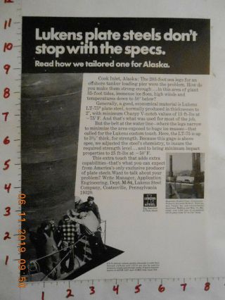 1968 Lukens Steel Ad Cook Inlet Ak Off Shore Tanker Loading Pier Coatesville Pa